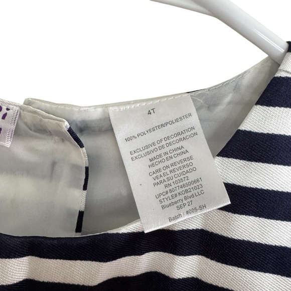 Blueberi Boulevard Dress Striped Flower Sleeveless Lined Size 4T - Picture 5 of 6